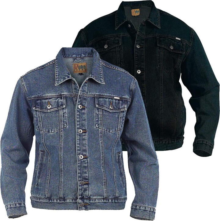 DUKE D555 Duke Mens Black Denim Jacket Western Style Trucker Jean