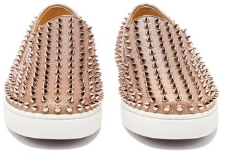 Christian Louboutin Roller-boat Spike-embellished Glittered Trainers - Gold