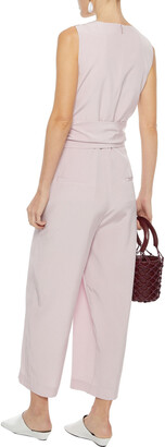 Tibi Cropped Belted Silk-crepe Jumpsuit