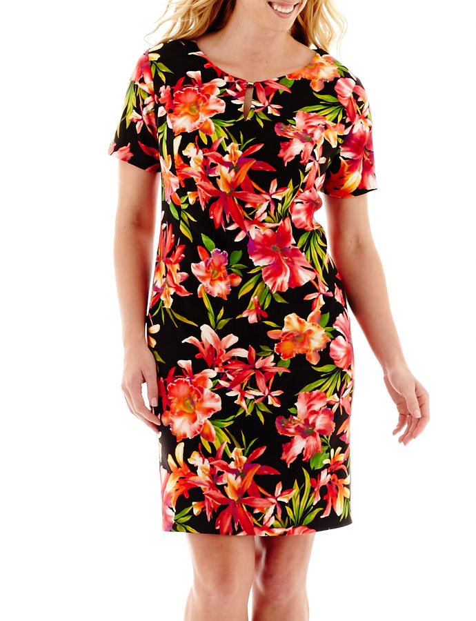 JCPenney Alyx ShortSleeve Tropical Print Sheath Dress Plus