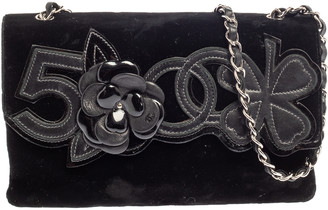 Chanel Black Velvet and Leather Camellia No.5 Shoulder Bag - ShopStyle