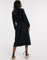 Thumbnail for your product : ASOS DESIGN midi shirt smock dress with tiering and puff sleeve in black