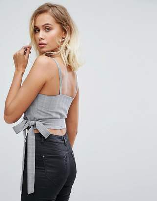 Fashion Union Wrap Crop Top In Heritage Check
