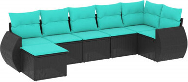 Latitude Run 7 Piece Patio Sofa Set With Cushions Black Poly Rattan