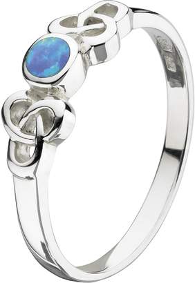 Heritage Sterling Silver Celtic Blue Synthetic Opal Ring - Size J