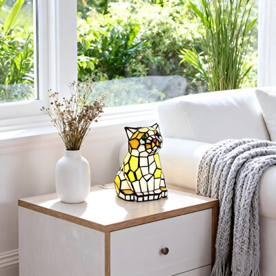Lark Manor Tiffany-Style Stained Glass Cat Table Lamp