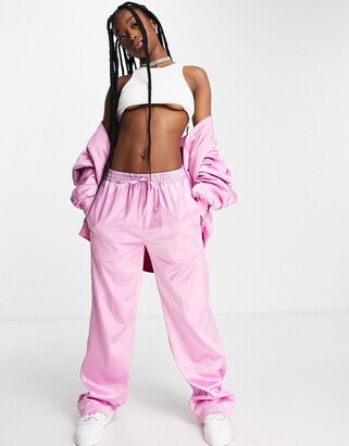 adidas '2000s Luxe' satin wide leg pants in pink with diamante logo -  ShopStyle