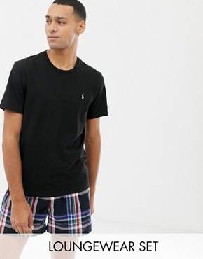 Polo Ralph Lauren logo t-shirt and check shorts lounge gift box set in black/winter check