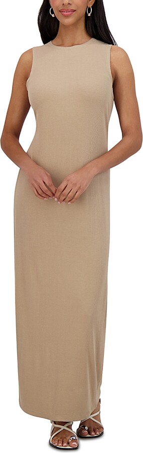 Point Sleeveless Crewneck Straight Dress