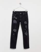 Thumbnail for your product : ASOS Design DESIGN slim jeans in washed black with heavy rips