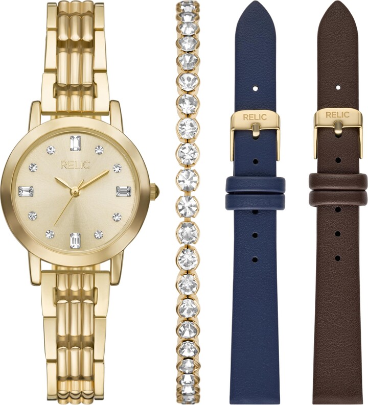 Relics Women's Three-Hand Gold-Tone Alloy Watch and Interchangeable Band Gift Set