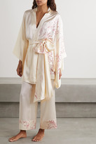 Thumbnail for your product : Carine Gilson Floral-print Silk-satin Robe - Cream