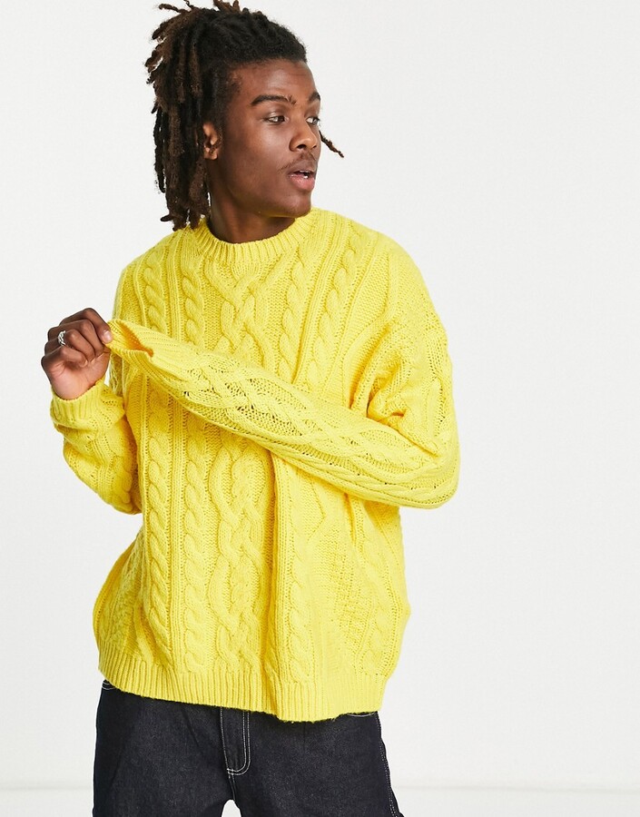 ASOS DESIGN oversized heavyweight cable knit sweater in yellow - ShopStyle