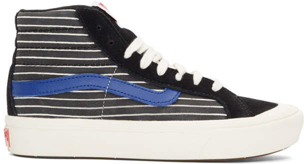 black and blue high top vans