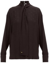 Thumbnail for your product : Valentino Tie-neck Logo-jacquard Silk Blouse - Black