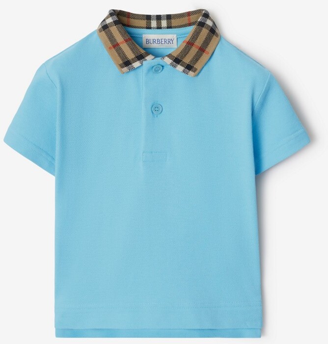 Burberry Childrens Check Collar Cotton Polo Shirt Size: 6M