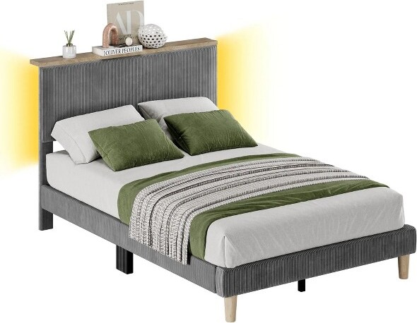 BestierTwinSizeBedFramewithAdjustableHeadboardGray