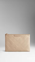 Thumbnail for your product : Burberry Large Embossed Check Leather Beauty Wallet