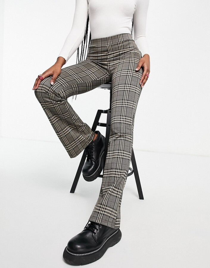 High Waisted Flared Checked Tartan Trousers Gretchen High Waisted
