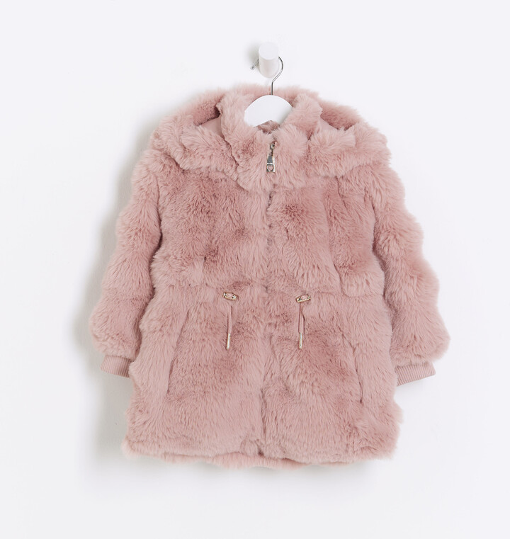 River Island Mini Girls Pink Faux Fur Hooded Coat ShopStyle
