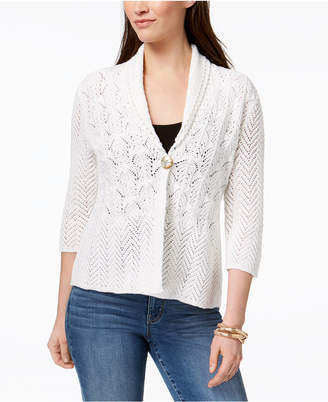 JM Collection Petite Open-Knit 3/4-Sleeve Cardigan, Created for Macy's