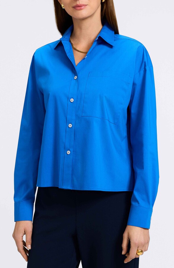 Foxcroft Marina Button-Up Cotton Blend Shirt