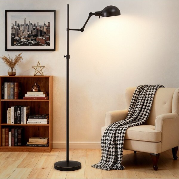 NATYSWANFloorLampforReadingBlackMinimalistStandingLampwithFlexibleLampHeadAdjustableHeightReadingLampforLivingRoomBedroom