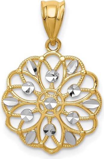 Black Bow Jewelry Co. BlackBowJewelry14kYellowGoldandWhiteRhodiumScallopedFiligreePendant,16mm