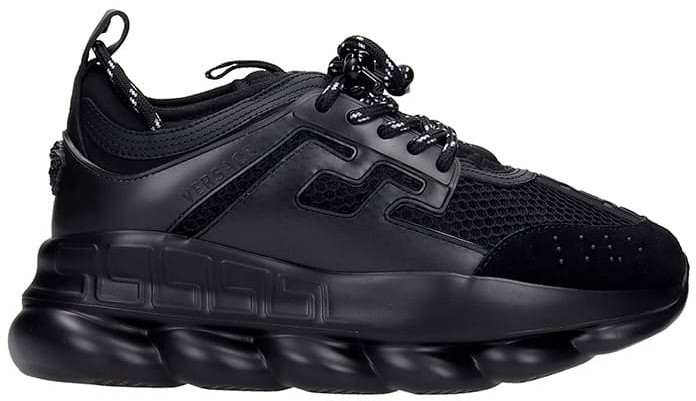 Versace Chain React Sneakers In Black Leather - ShopStyle