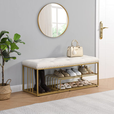 Linen Bench with Storage-Entryway Shoe Storage with Tufted Padded Seat