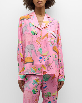 Karen Mabon Elephant in the Room Satin Long Sleeve Pajama Set