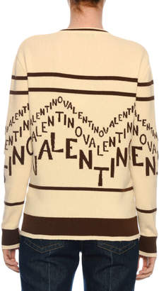 Valentino V-Neck Chevron-Logo Wool-Cashmere Sweater