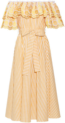 Gül Hürgel Off-the-shoulder Embroidered Cotton And Linen-blend Midi Dress