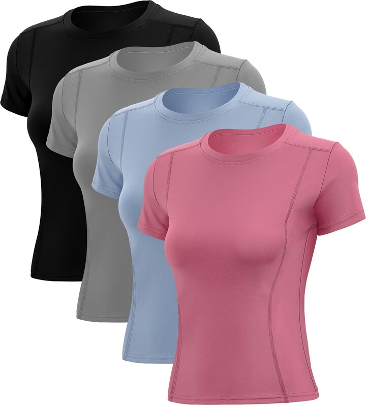 Cozypower 4 Pack Women Workout Shirts Dry Fit Short Sleeve Workout Tops for  Women Compression Shirt Women for Yoga Gym - ShopStyle
