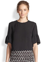 Thumbnail for your product : Rebecca Minkoff Cheney Silk Ruffle-Sleeve Cropped Top