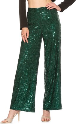 Sparkle In The City High Waist Sequin Pants In Hunter Green