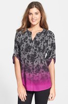 Thumbnail for your product : Chaus Ombré Print Roll Sleeve Blouse