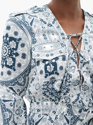 Raquel Diniz Army Mosaic-print Silk-satin Dress - Blue White