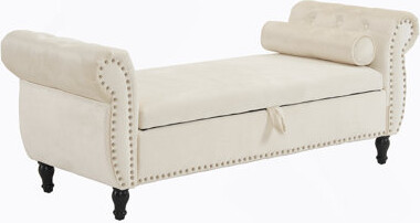 Velvet Ottoman with Pillow , Entryway Multifunctional Bench, Bedroom Bench