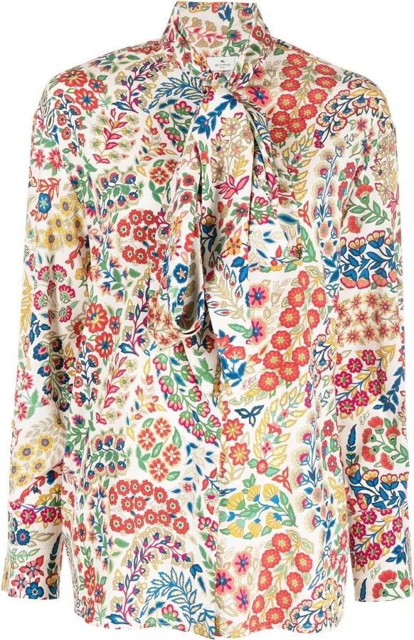 Womens Clothing Tops Blouses Etro Silk Paisley Pussy-bow Blouse in Red 