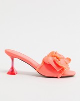 Thumbnail for your product : ASOS DESIGN Wide Fit Honesty bow mules with flared heel in neon pink