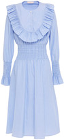 Thumbnail for your product : Tory Burch Ruffled Shirred Cotton-chambray Dress