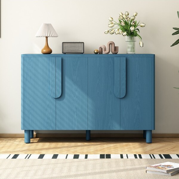 TiramisuBest4DoorBuffetCabinetwithStorage,WoodSideboardwithArcHandles&AdjustableShelvesforDiningRoom&LivingRoom,Navy