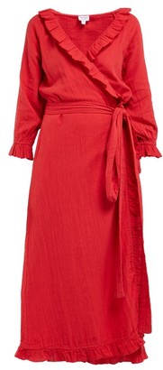 Rhode Resort Jagger Ruffled Cotton-gauze Wrap Dress - Womens - Red