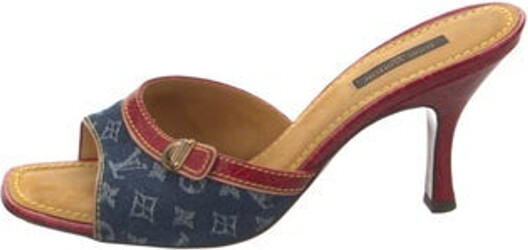 Louis Vuitton 36.5 Women's Blue Escale Lock It Mules Sandals Slides  825lv57