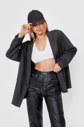 Nasty Gal Womens Business Requirement Oversized Stripe Blazer - Black - 8
