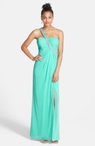 Thumbnail for your product : Betsy & Adam Beaded Shoulder Chiffon & Jersey Gown