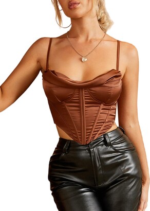 Parthea Satin Spaghetti Strap Party Crop Top Rave Cute Zip Back Outfits  Corset Y2K Fashion Bustiers for Women - ShopStyle