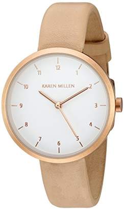 Karen Millen Women's Quartz Brass-Plated-Stainless-Steel and Leather Dress Watch