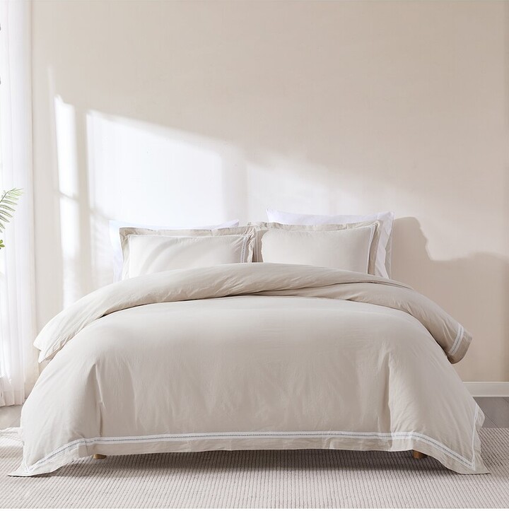 Lush Decor Doris Eyelet Inset Trim Cotton Duvet Cover Set
